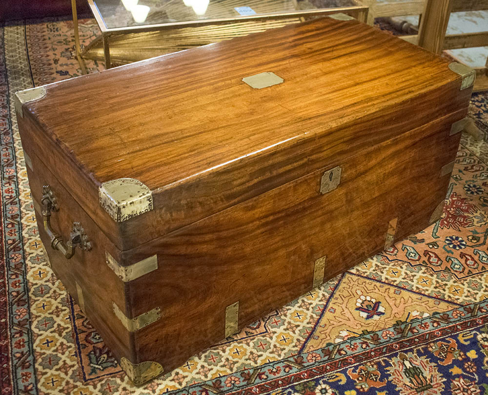 Trunk 19th Century Camphorwood And Brass Bound With Rising Lid And