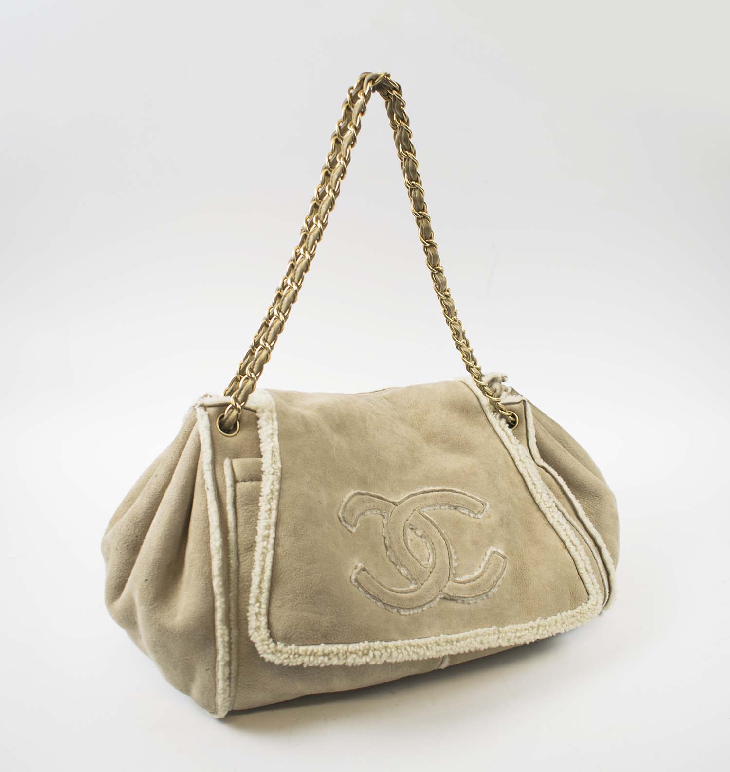 CHANEL MOUTON FLAP BAG, with brass tone hardware, leather and chain ...