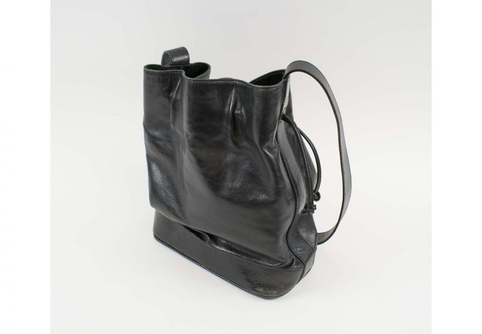 Bally Quilted Leather Drawstring Bag in Black