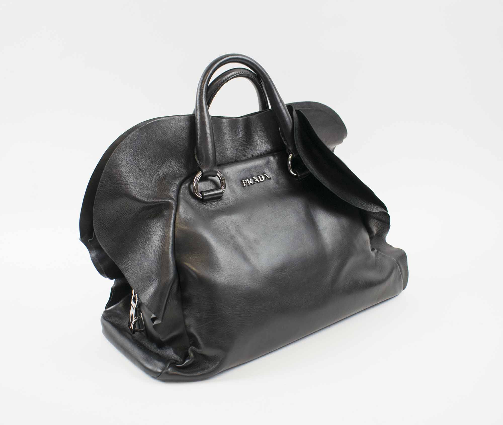 Sold at Auction: A GOOD BLACK LEATHER PRADA SOFT RUFFLE BAG. 29cm long.
