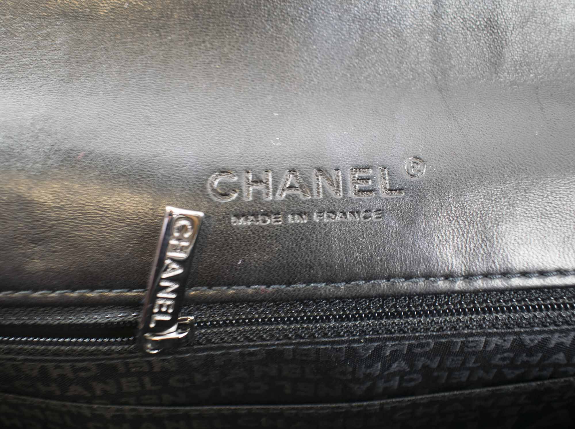 CHANEL FIVE CHAIN FLAP BAG, quilted lambskin with five silver tone and ...