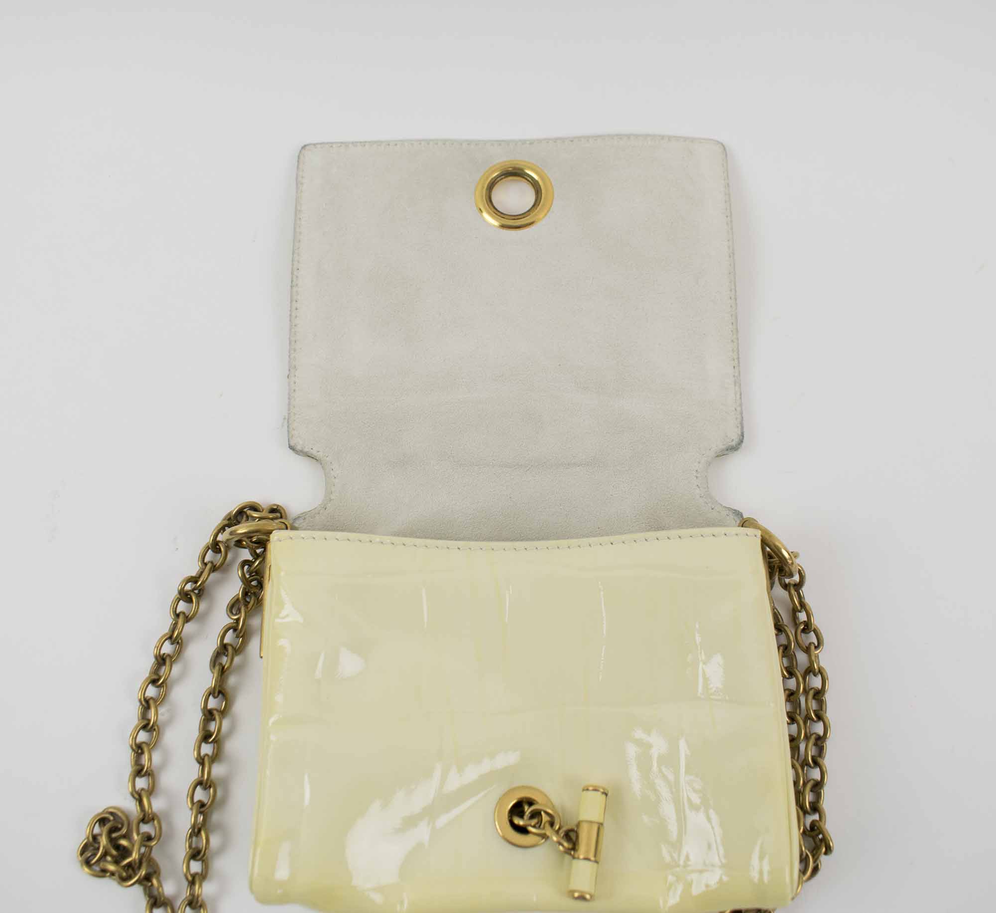 yves saint laurent YSL clutch bag pouch nude patent rive gauche beige  vintage