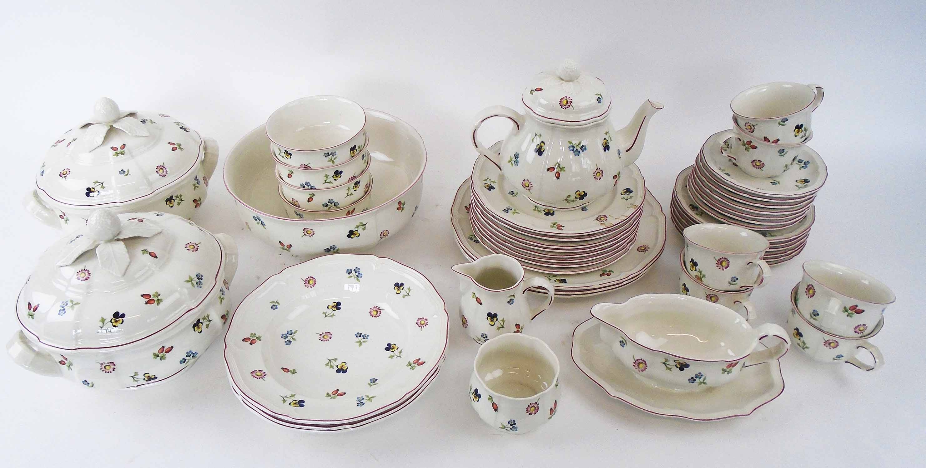 VILLEROY & BOCH 'PETITE FLEUR' PART DINNER SERVICE, includes two tureens  and serving bowl, (44 pieces) (with faults)