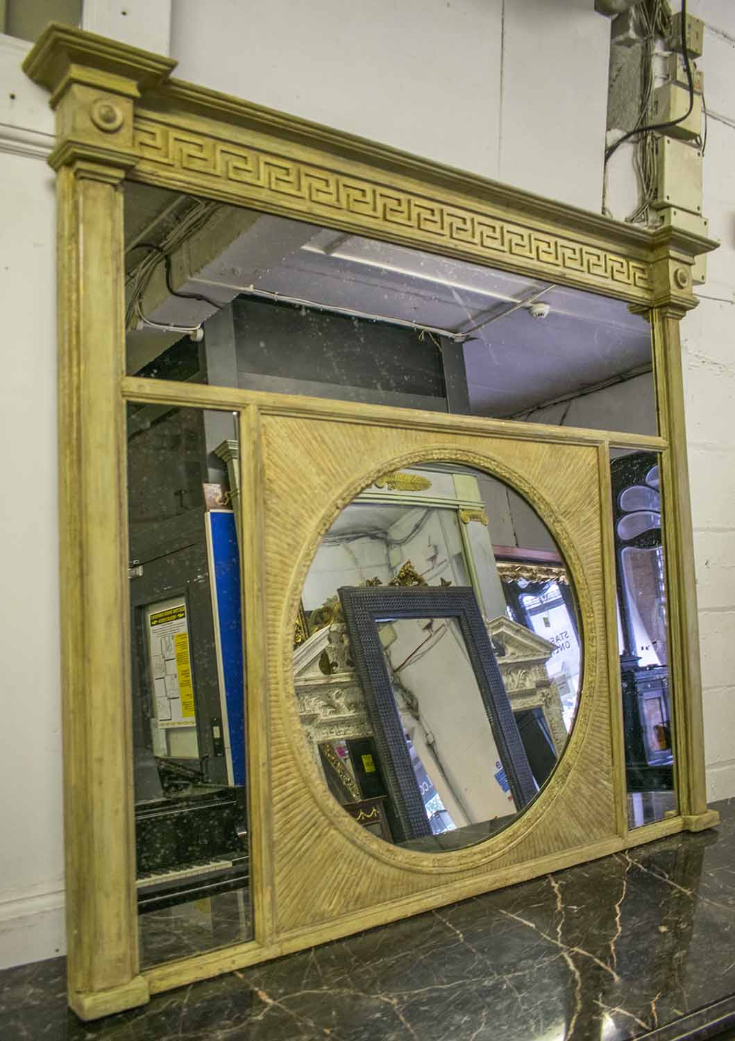 Overmantel 19th Century Regency And Grey Painted With Greek Key