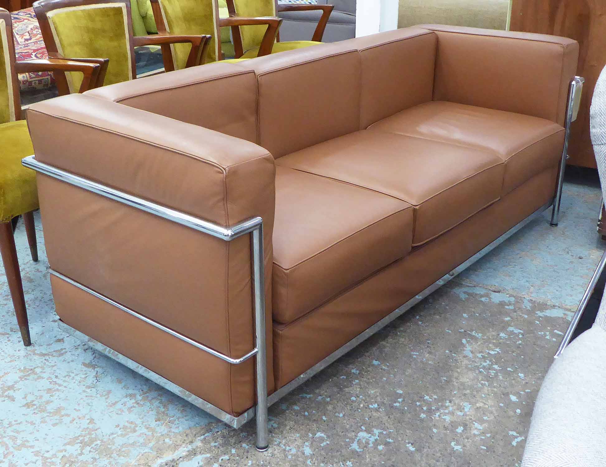 metal framed leather sofa