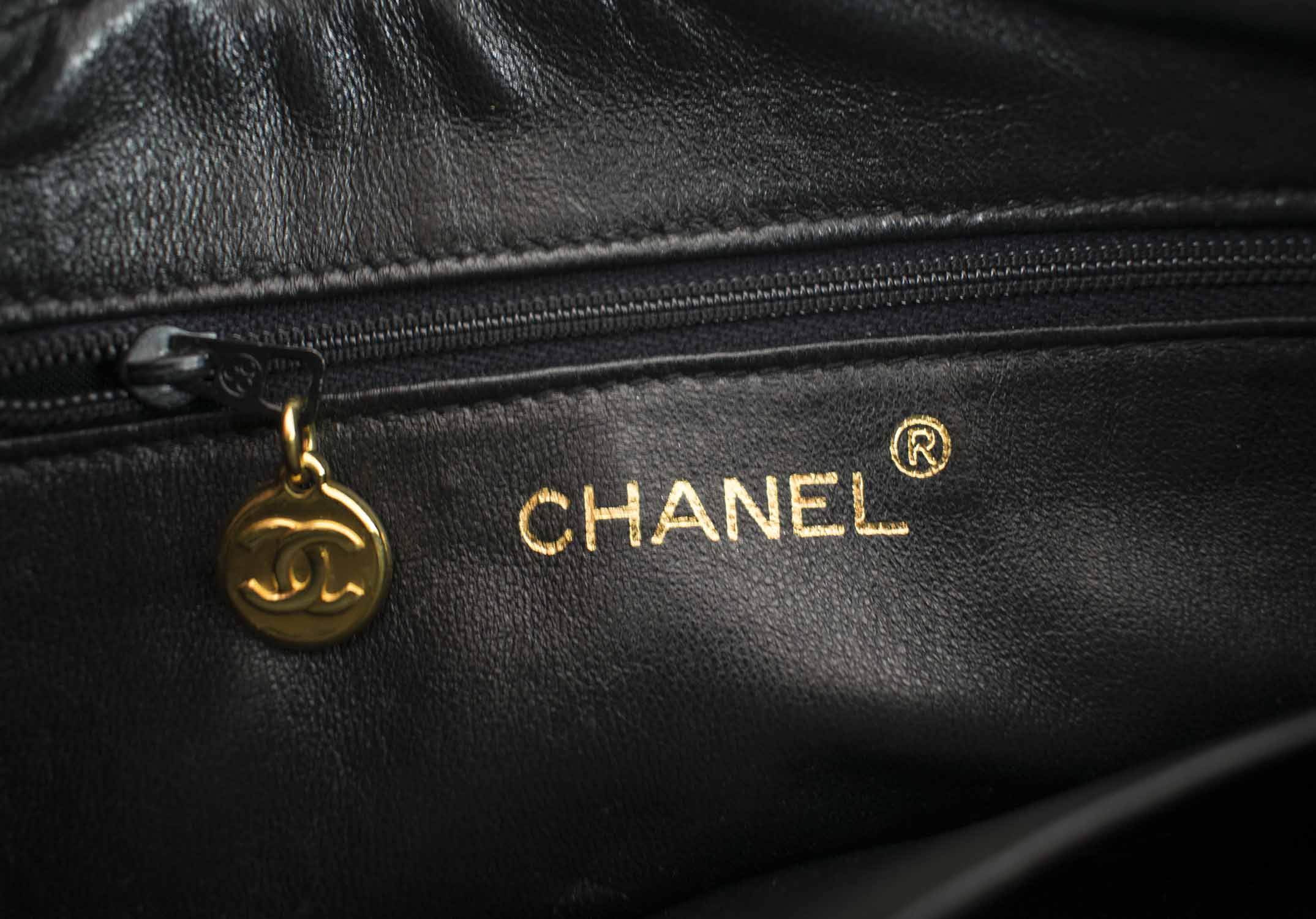 Chanel Vintage 1991 Black Nylon CC Logo Tote Bag with Gold Chain
