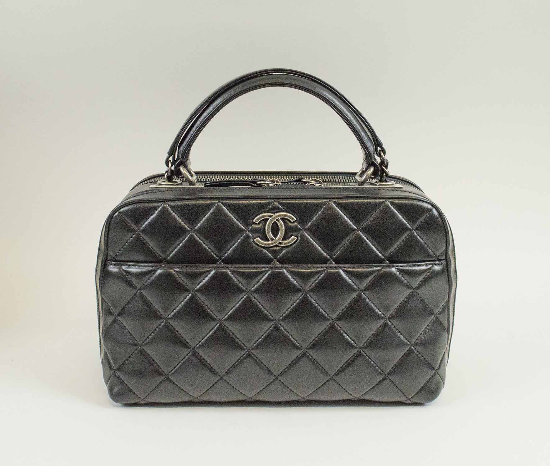 Chanel Black Quilted Lambskin Leather CC Bowler Bag