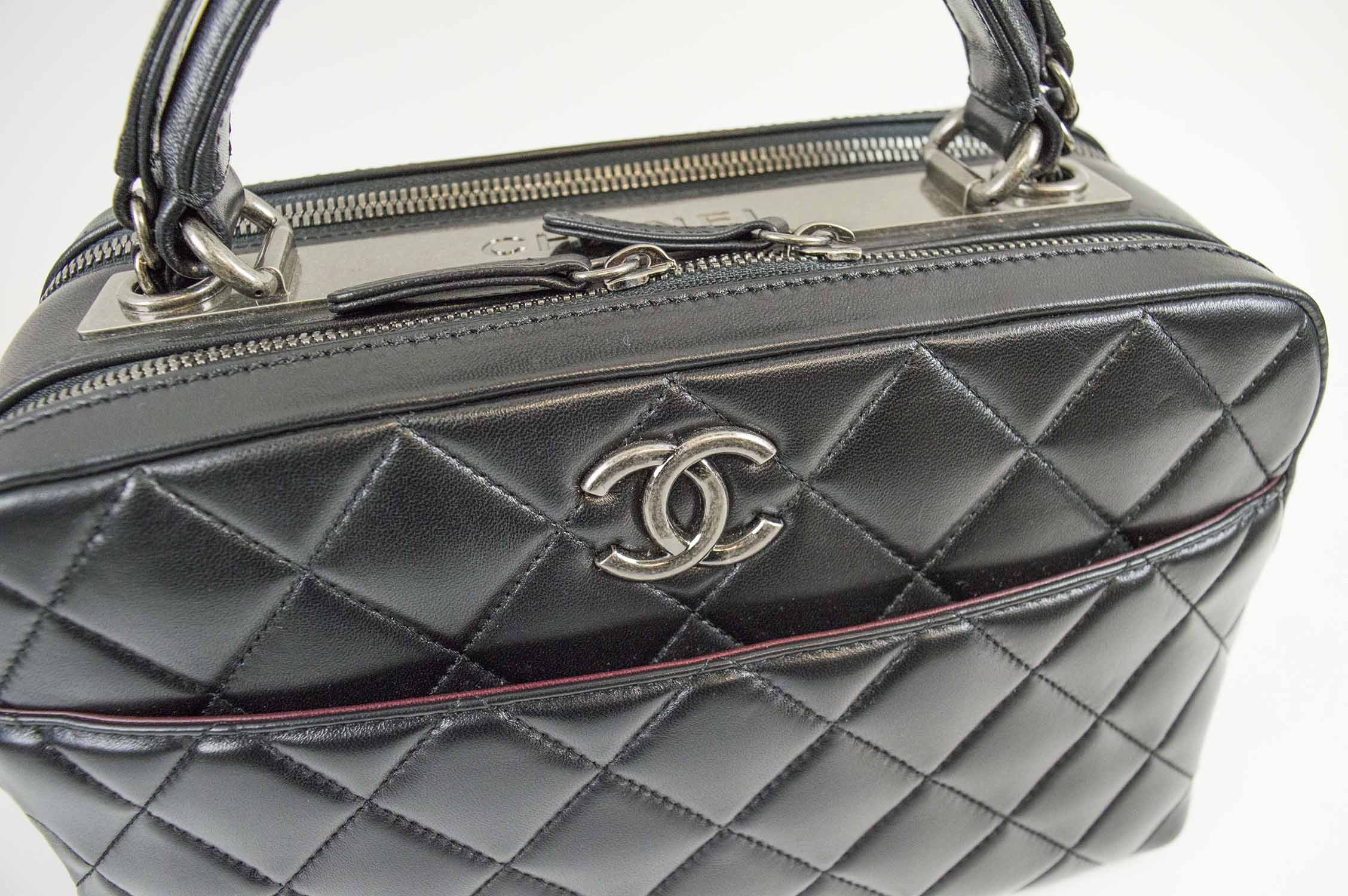 CHANEL, Bags, Chanel Embossed Logo Quilted Bowler Handbag