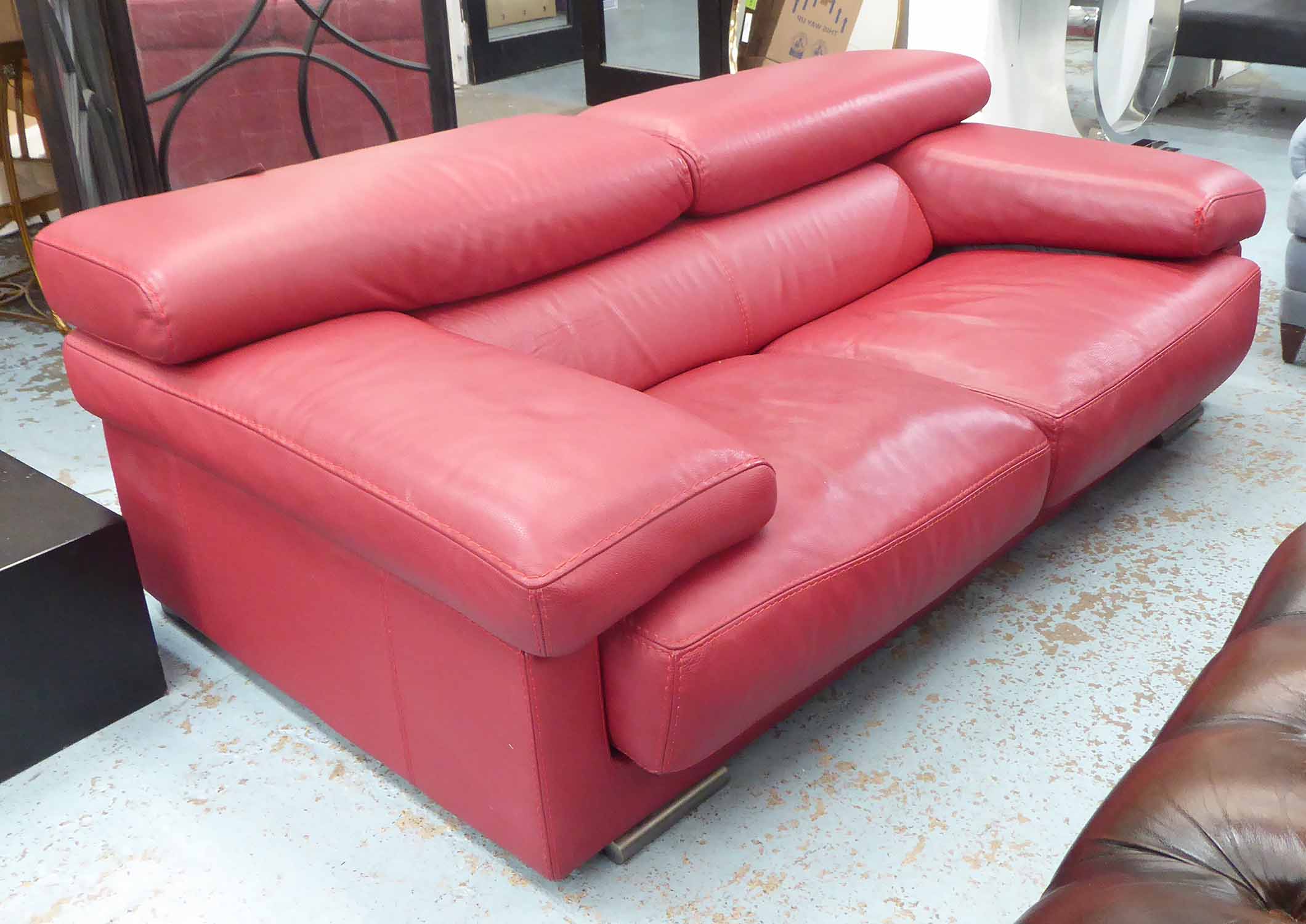 roche bobois two seat sofa red leather