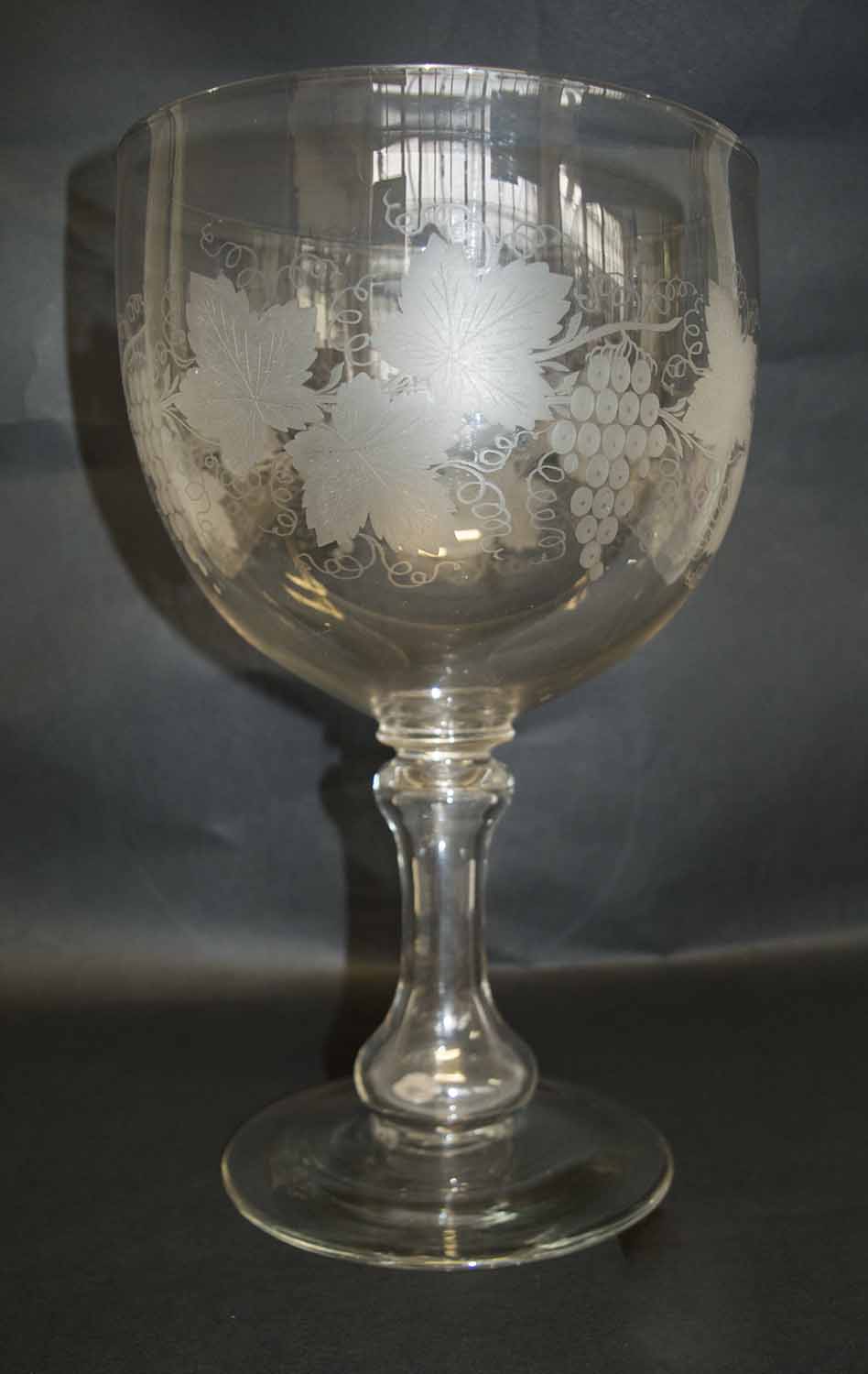 Victorian Etched Glass Large Rare Item With Victorian Silver Coin Inside Stem 34cm H