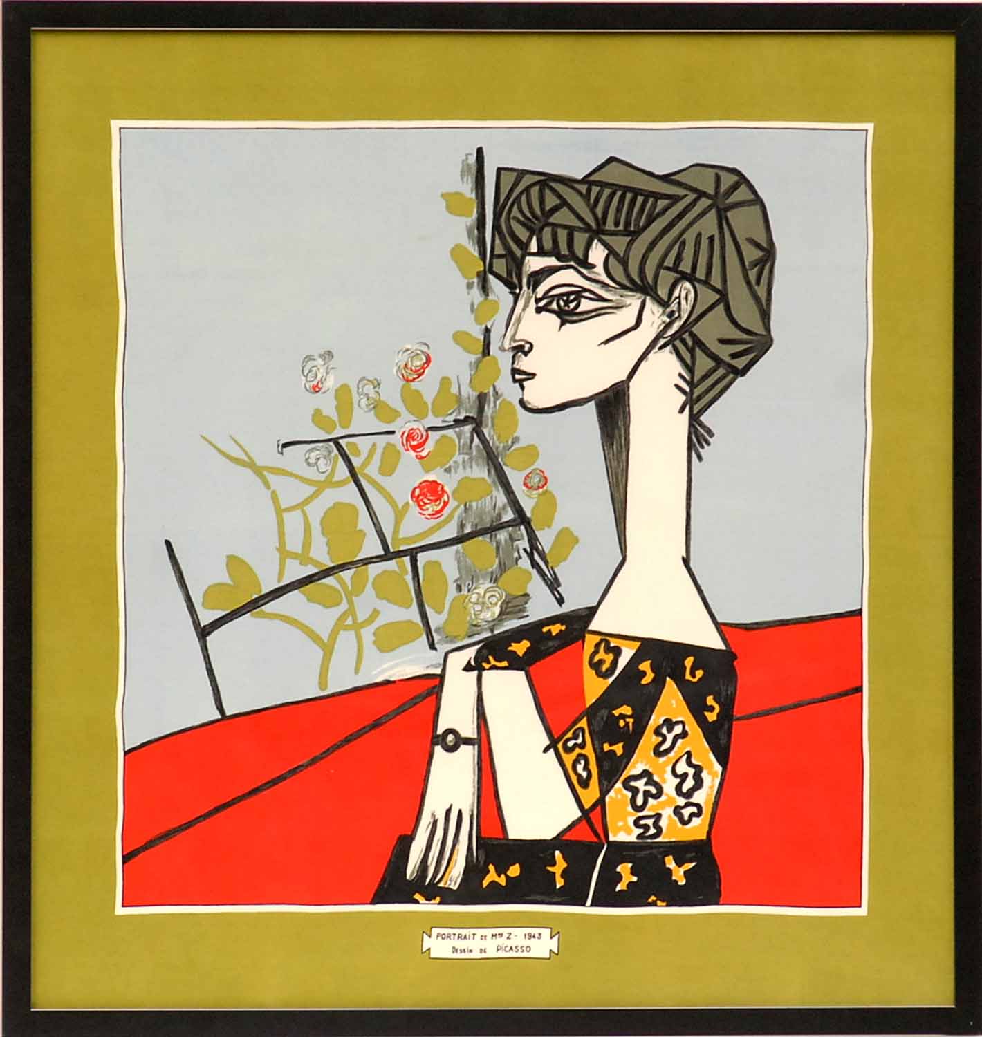 PABLO PICASSO 'Jacqueline seated', rare textile, 76cm x 76cm, framed ...