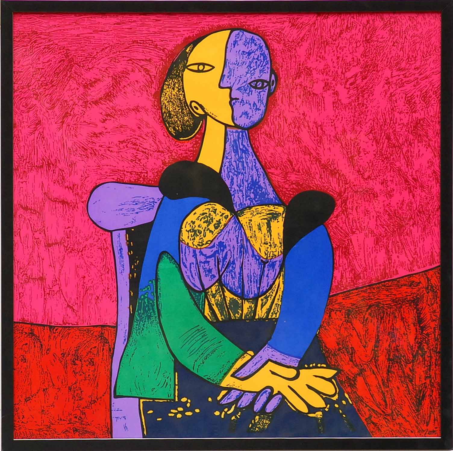 Pablo Picasso Seated Woman Pink Red Textile 80cm X 80cm Framed And Glazed