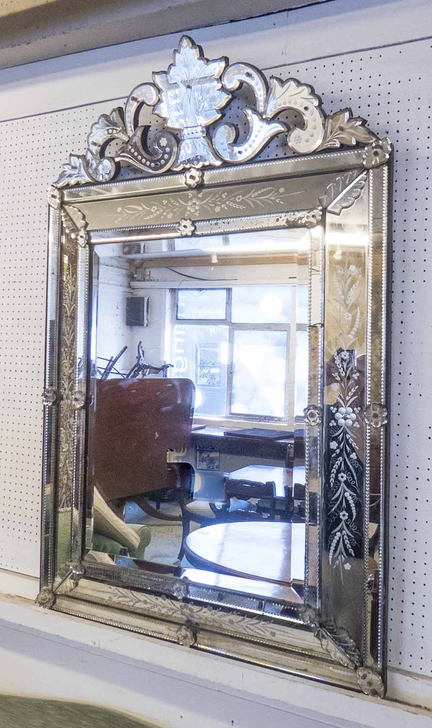 VENETIAN WALL MIRROR, late 19th Century with etched decorative detail