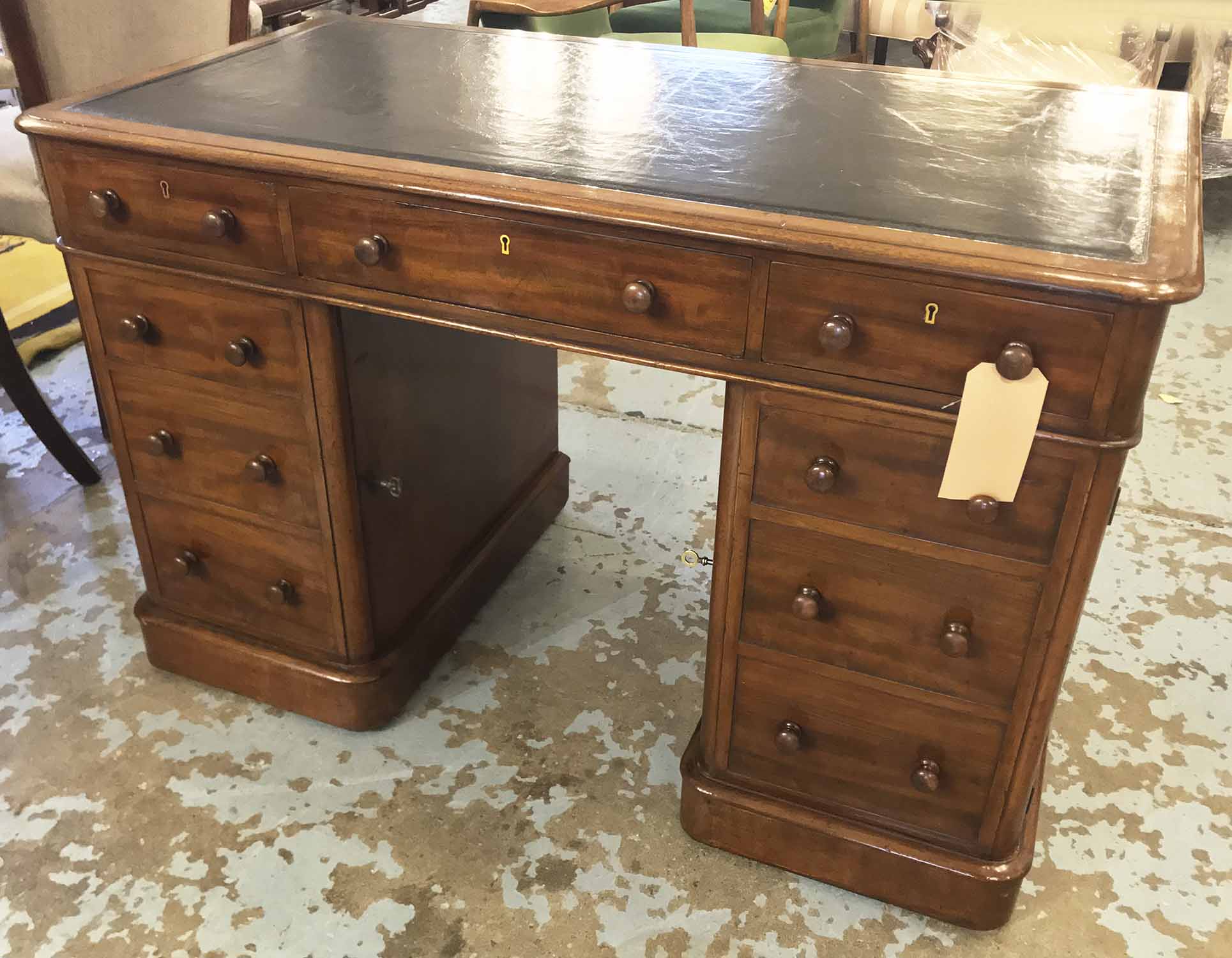 PEDESTAL DESK, Victorian mahogany with tooled black hide leather ...