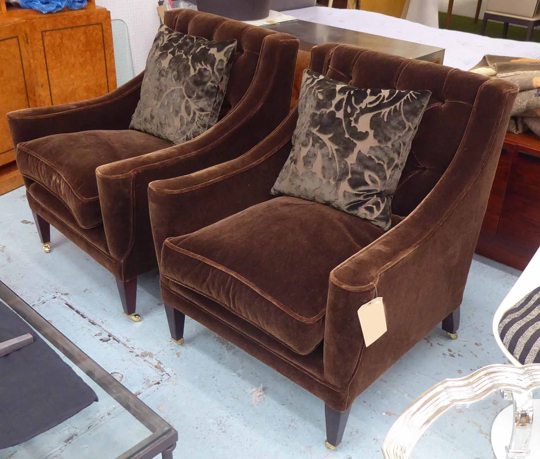 GEORGE SMITH CHAIRS, a pair, mohair velvet feather cushions, cost £9656