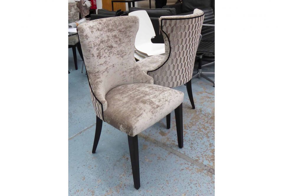DINING CHAIRS, a set of six, contemporary, grey velvet finish, 100cm H. (6)