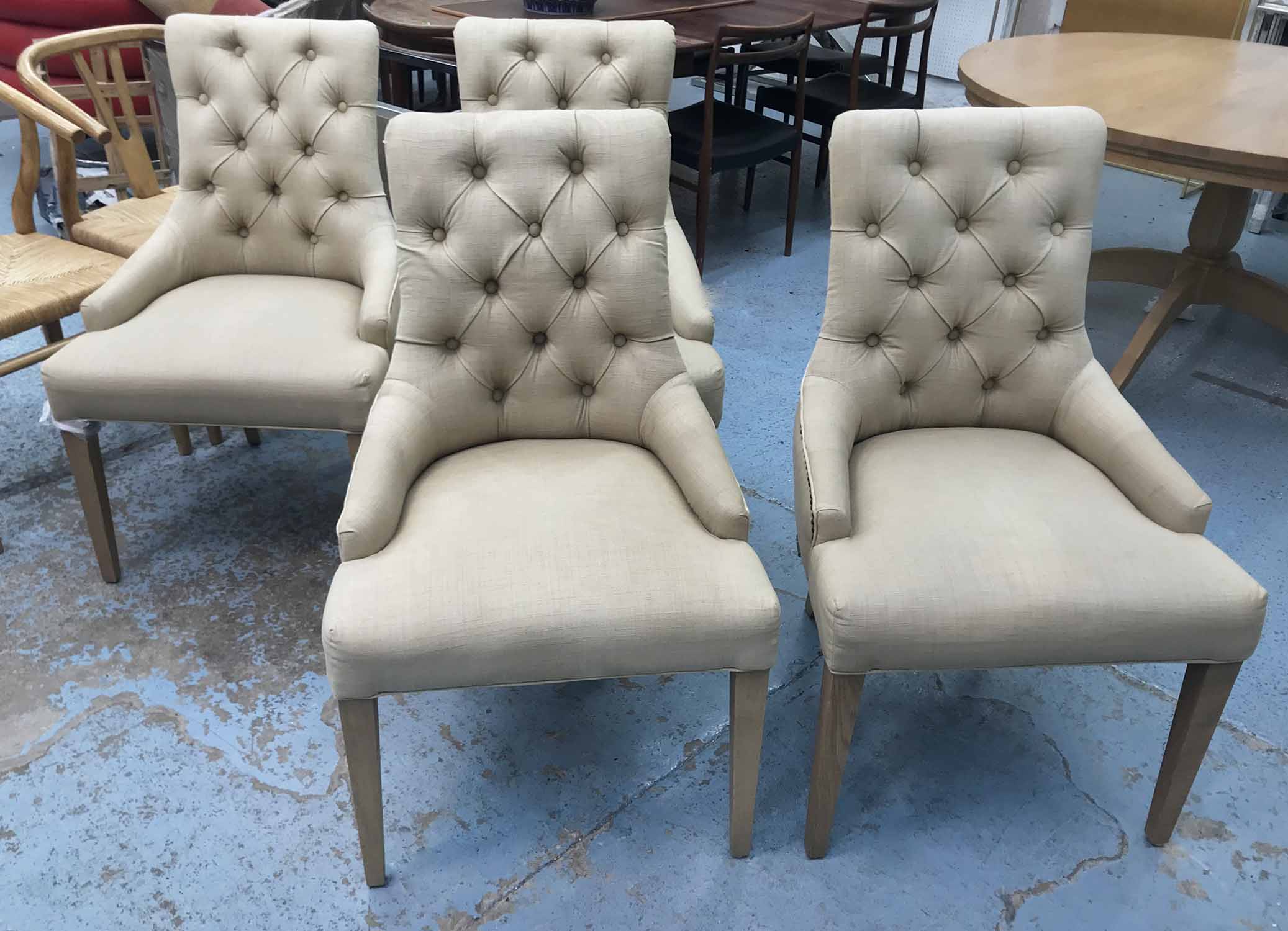 DINING ARMCHAIRS, a set of four by Neptune, button back and studded raw