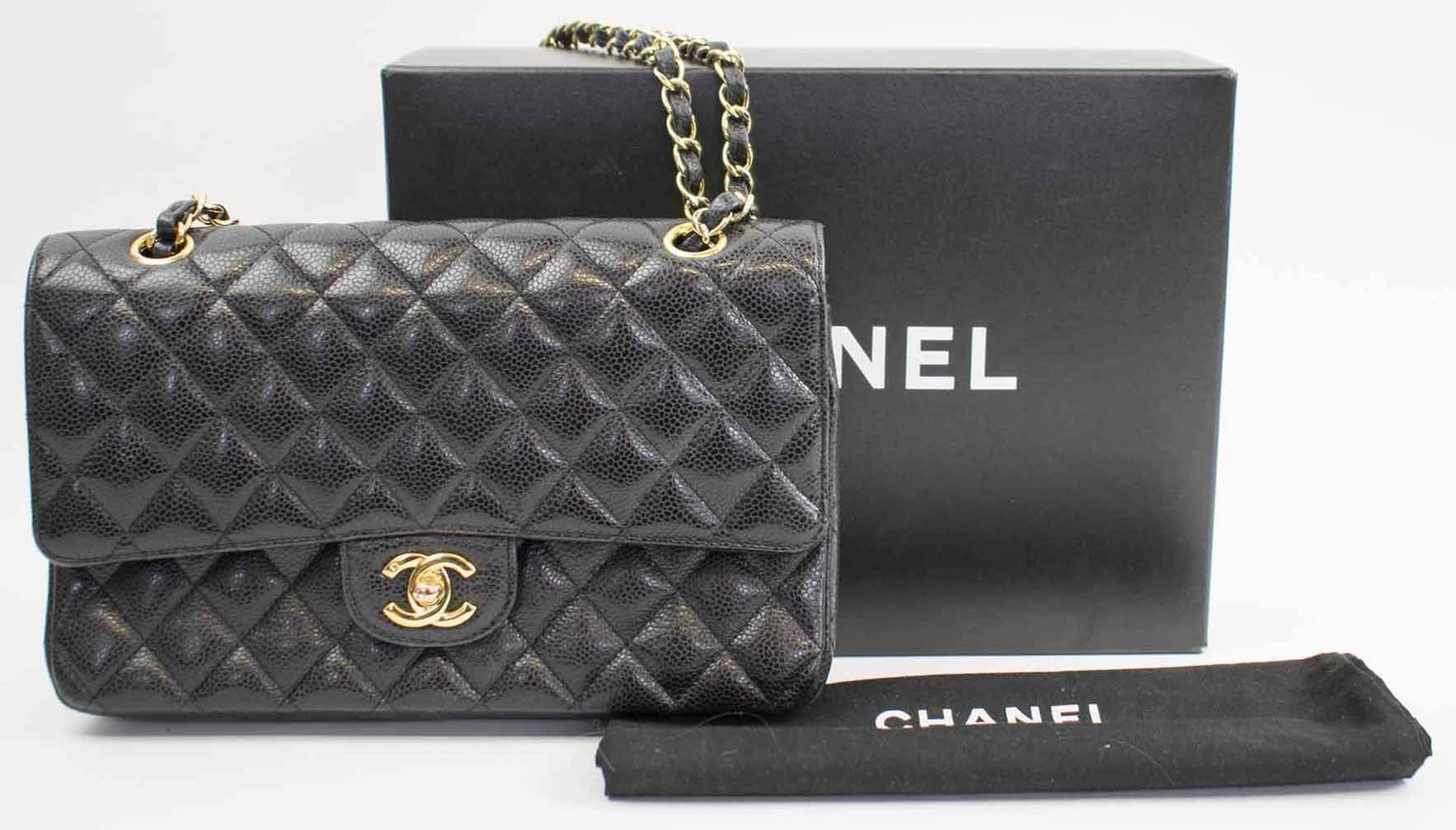 Download CHANEL CLASSIC FLAP BAG, black caviar leather with front ...