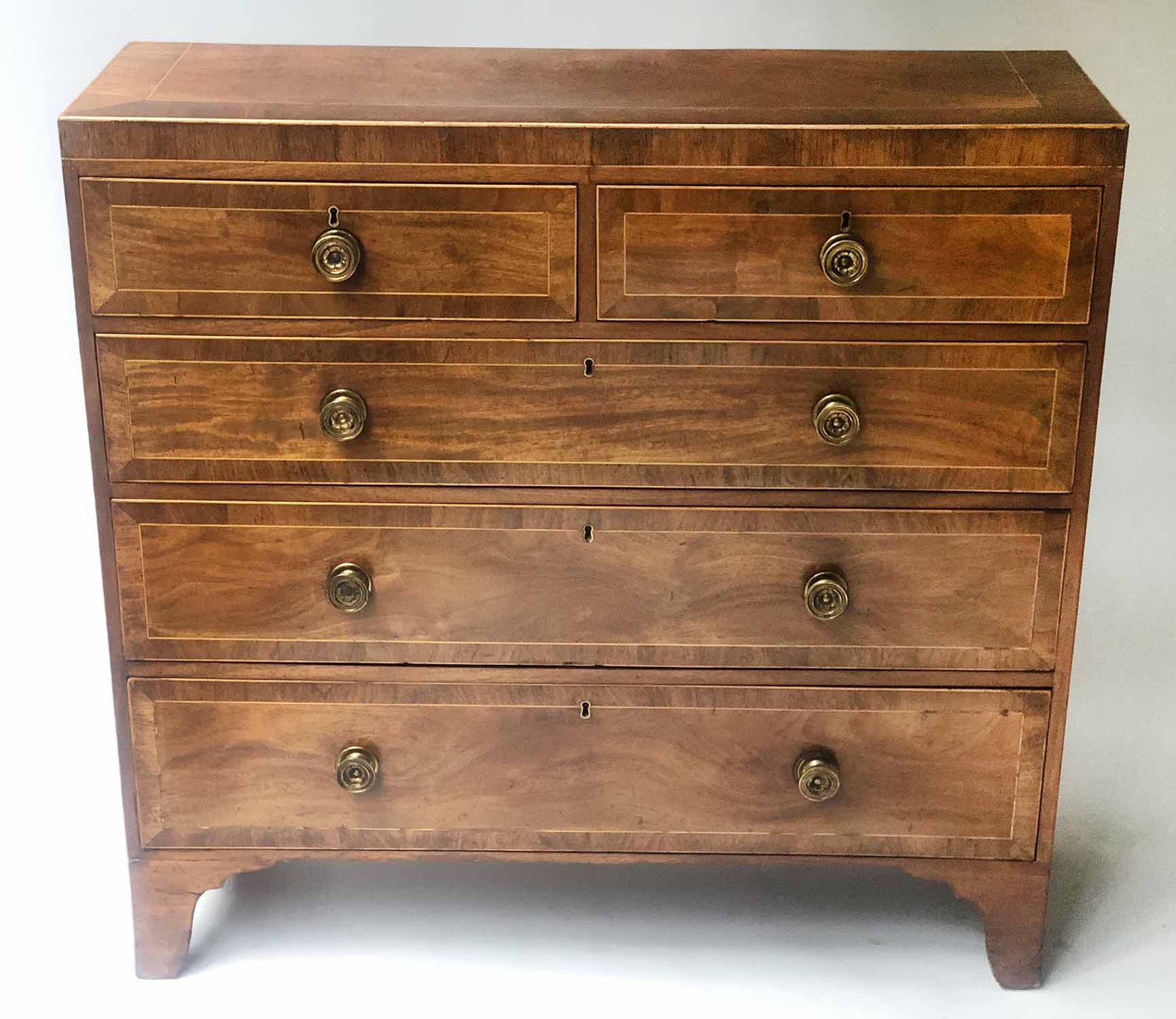 HALL CHEST, Regency period figured mahogany, tulipwood crossbanded and ...