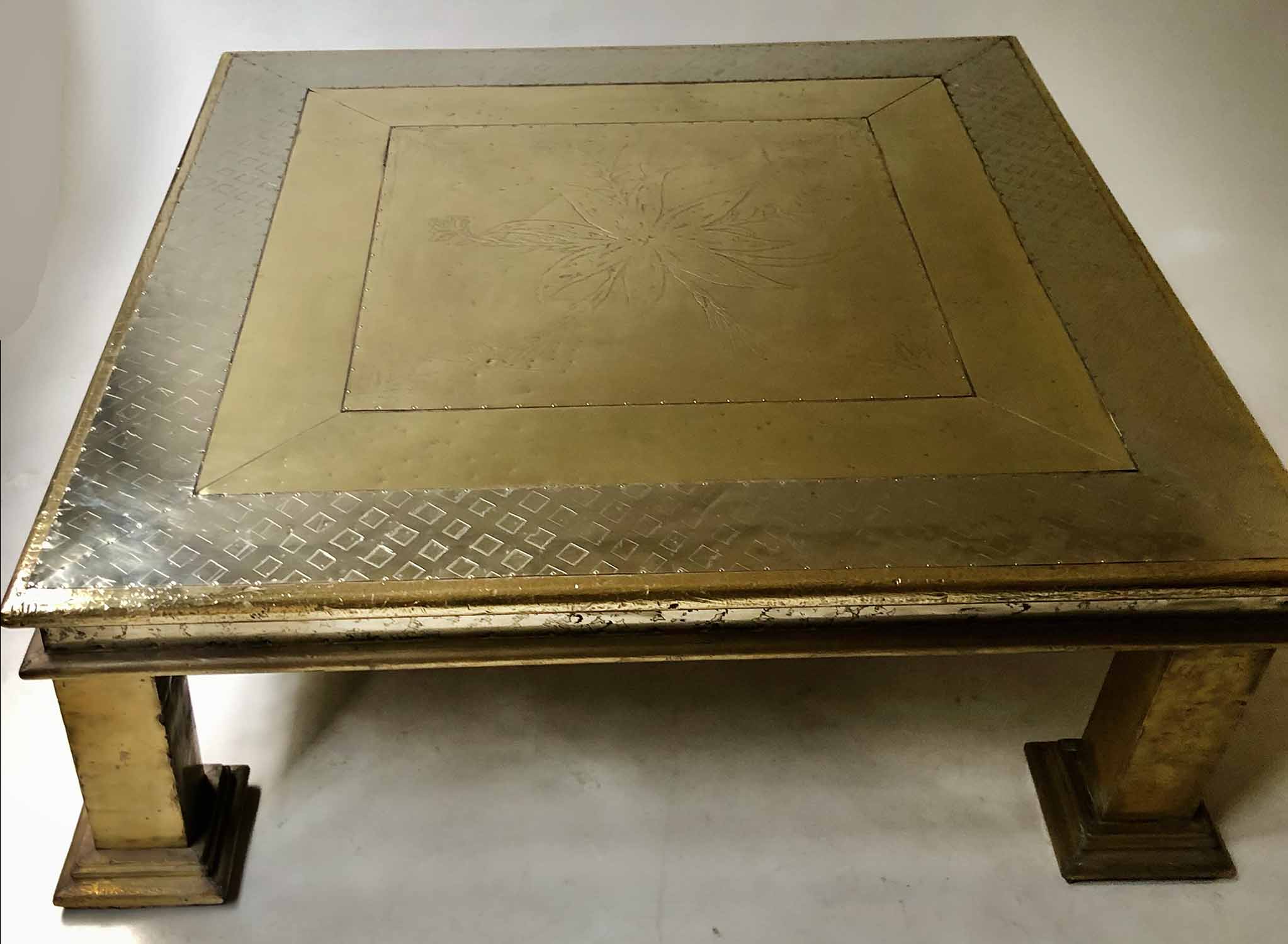 Hammered Pattern Brass Low Side Table